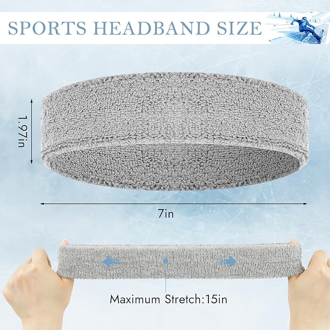 4 Pack Headbands for Men, Sweat Bands Headbands Men & Women, Cotton Terry Sweat Bands for Tennis, Basketball, Running, Gym, Working Out