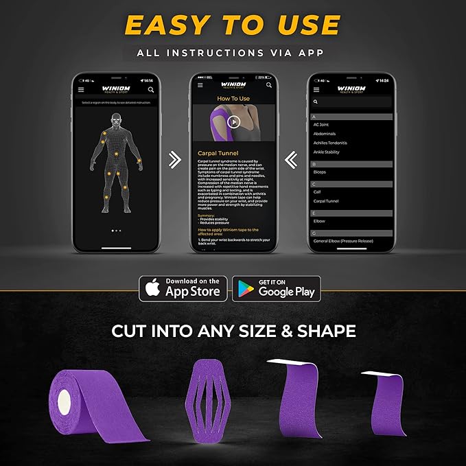 Kinesiology Tape-Incredible Support for Athletic Sports and Recovery + Free Taping Guide-Uncut 2 inch 50 feet Roll (Indigo Purple + Free Taping Guide, Pack of 1)