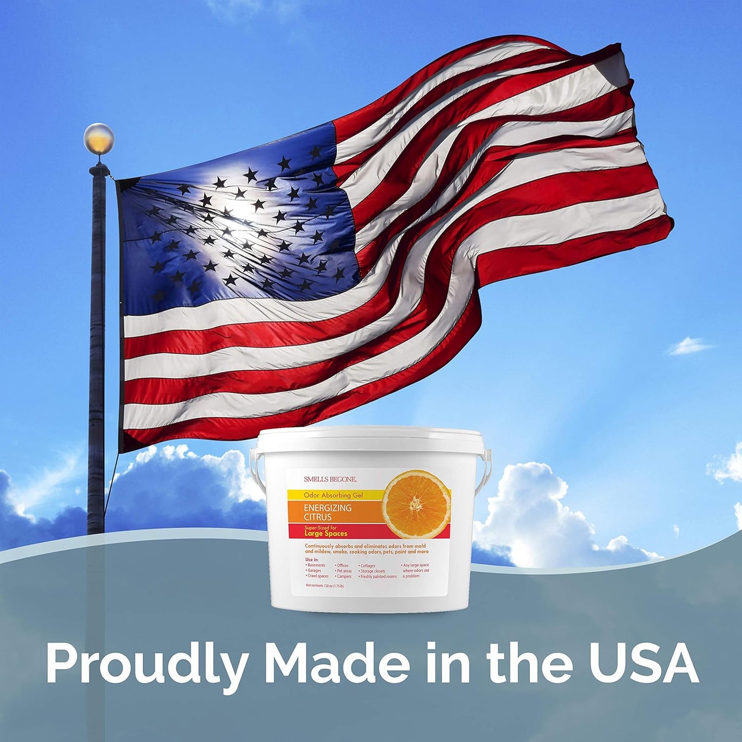 SMELLS BEGONE 1-Gallon Odor Absorber Gel - Air Freshener & Odor Eliminator for Homes, Garages & Commercial Buildings - Industrial Size - Energizing Citrus Scent