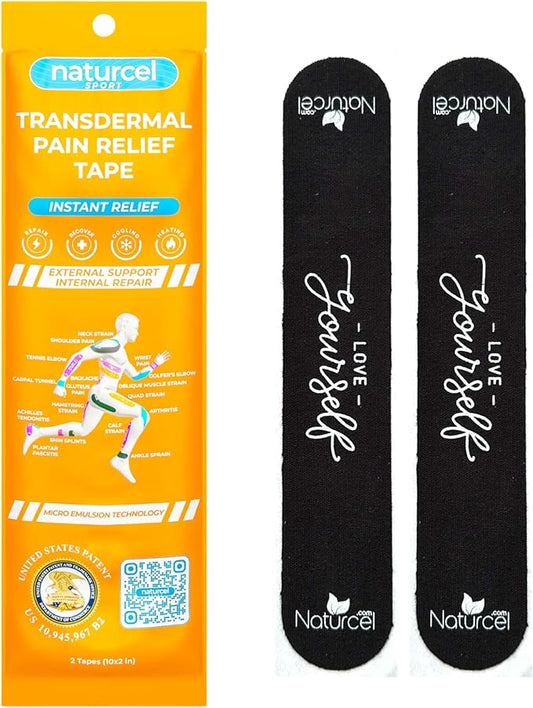 Sport Transdermal Pain Relief Tape, Kinesiology Tape, Sore Joints, Muscles, Back, Knee, Elbow, Shoulder Pain, 2 Elastic Strips(10x2 in), Water Resistant, Accelerated Recovery (Black, 3 Pack)