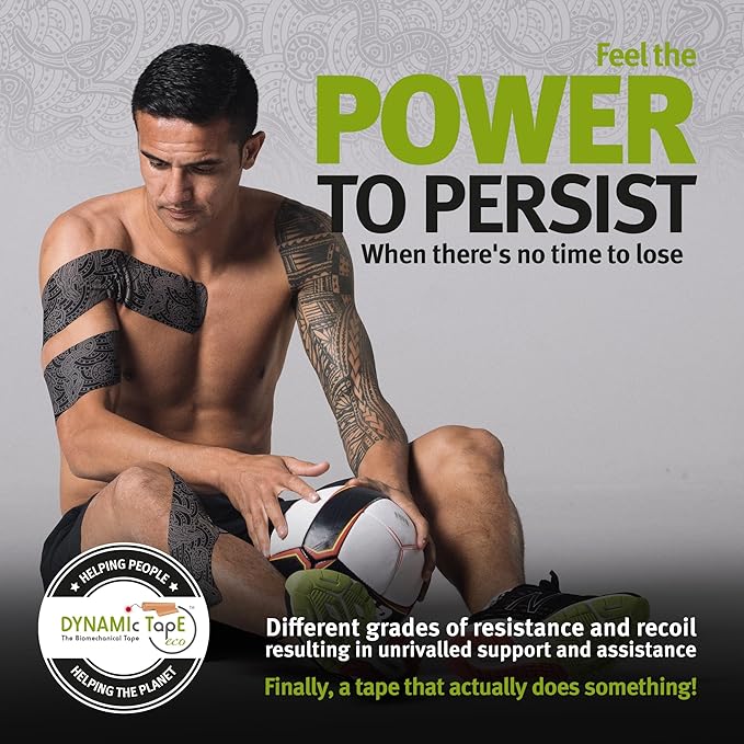 Dynamic Tape Eco | Biomechanical Adhesive Tape | Physio Tape for Knee, Ankle, Shoulder, Leg, Muscle Support | Sports Tape for Football, Rugby, Ideal for Athletes |Grey & Black - 2" (6)