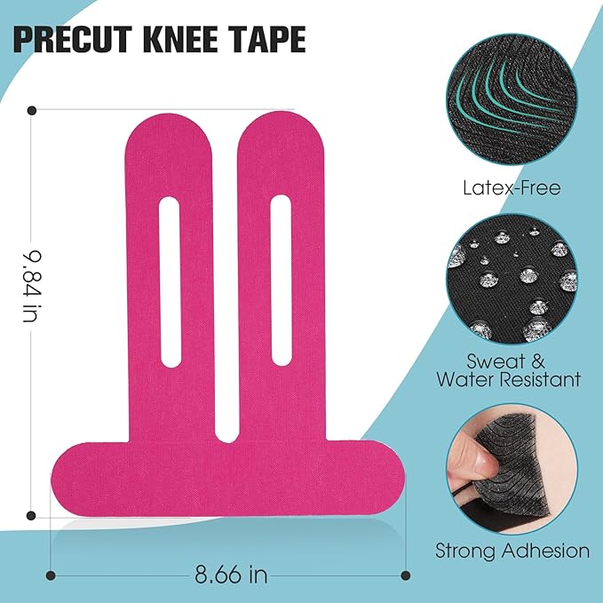 Kinesiology Tape for Knee 12 Pack, Precut Knee Tape for Muscle & Joints, Athletic Sports Tape for Knee Support, Latex Free and Water Resistant, Pink