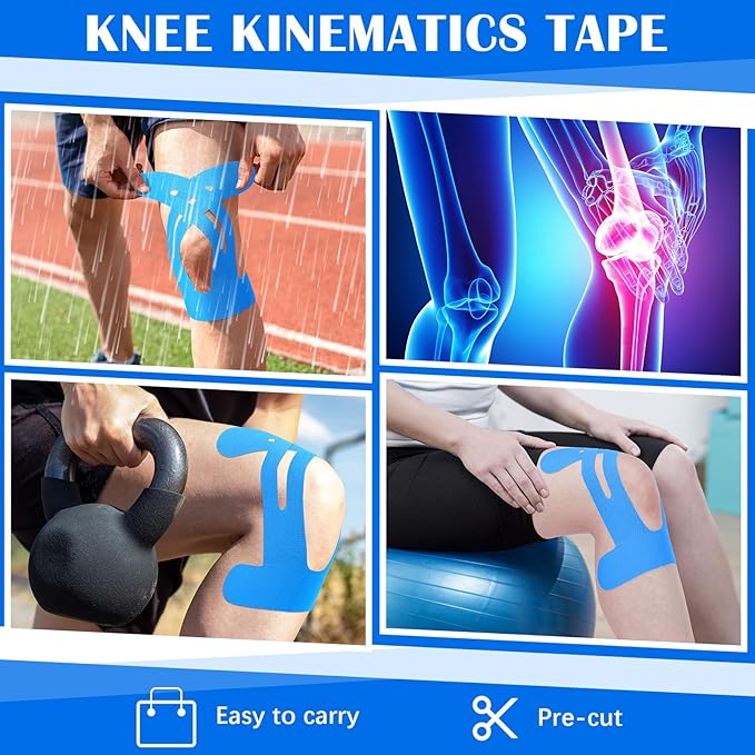 50 Pcs Precut Kinesiology Tape for Knees Pain Relief Elastic Waterproof Athletic Knee Tape for Support Stability Sports(Blue)