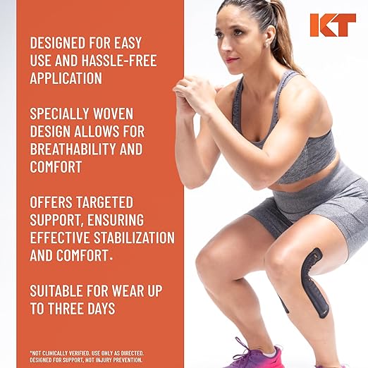 KT Tape, KT Flex Reinforced Adhesive Strips – 8 Pack, 10 in. Precut Strips in Black – Effective Support for Weak or Injured Knees, 2-Strip Application, Breathable, and Comfortable for Up to 3 Days