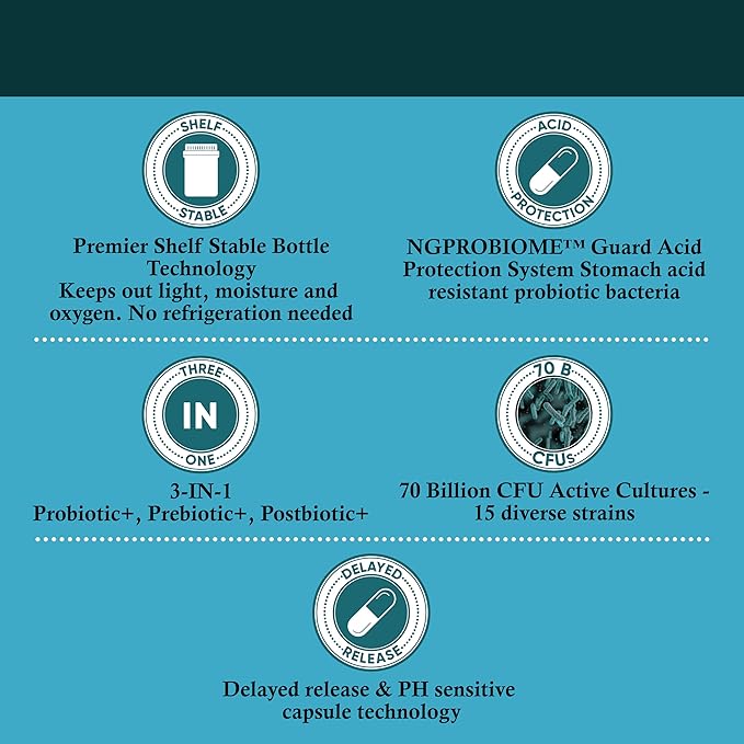 Probiotics 70 Billion CFU – 15 Probiotic strains + Organic Prebiotic+ Postbiotic 3-in-1 Complete – Promotes Healthy Digestive & Immune Function –Gas, Bloating, Constipation Support – for Men & Women