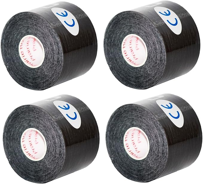 Kinesiology Tape Pro, Athletic Waterproof Muscle Support Adhesive Kinesio Sport Tape for Athletes 2 inches x 16.4 feet, 4 Rolls, Black
