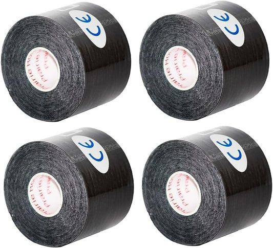 Kinesiology Tape Pro, Athletic Waterproof Muscle Support Adhesive Kinesio Sport Tape for Athletes 2 inches x 16.4 feet, 4 Rolls, Black
