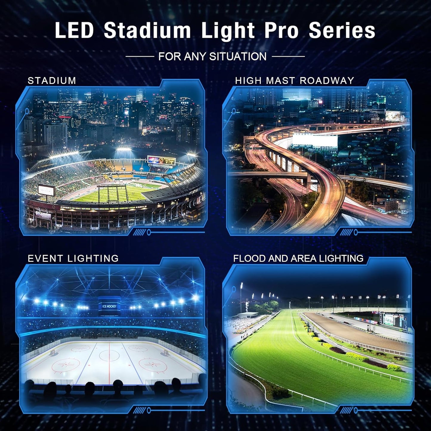 750W LED Stadium Lights, Heavy-Duty High Mast Sport Court Light Outdoor IP66 10KV Surge Large Arena Industry and Commercial Lighting with 40 Degree for Airport Area Parking Lot