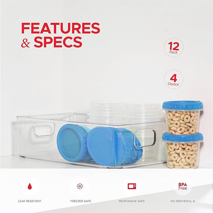 Tafura 4 Oz. Small Containers with Lids [12 Pack] Snack Containers with Twist Top Lids | Condiment Containers for Puree, Snacks, and More | Reusable Small Plastic Food Storage Containers, BPA Free