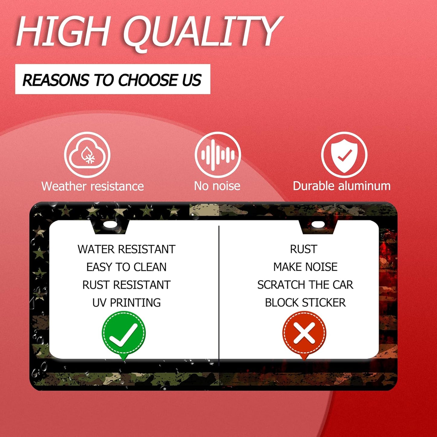 American Flag License Plate Frame Camo License Plate Frames Funny Auto Accessories Bracket Stainless Steel License Plate with Screws 6.3 x12.3 Inch