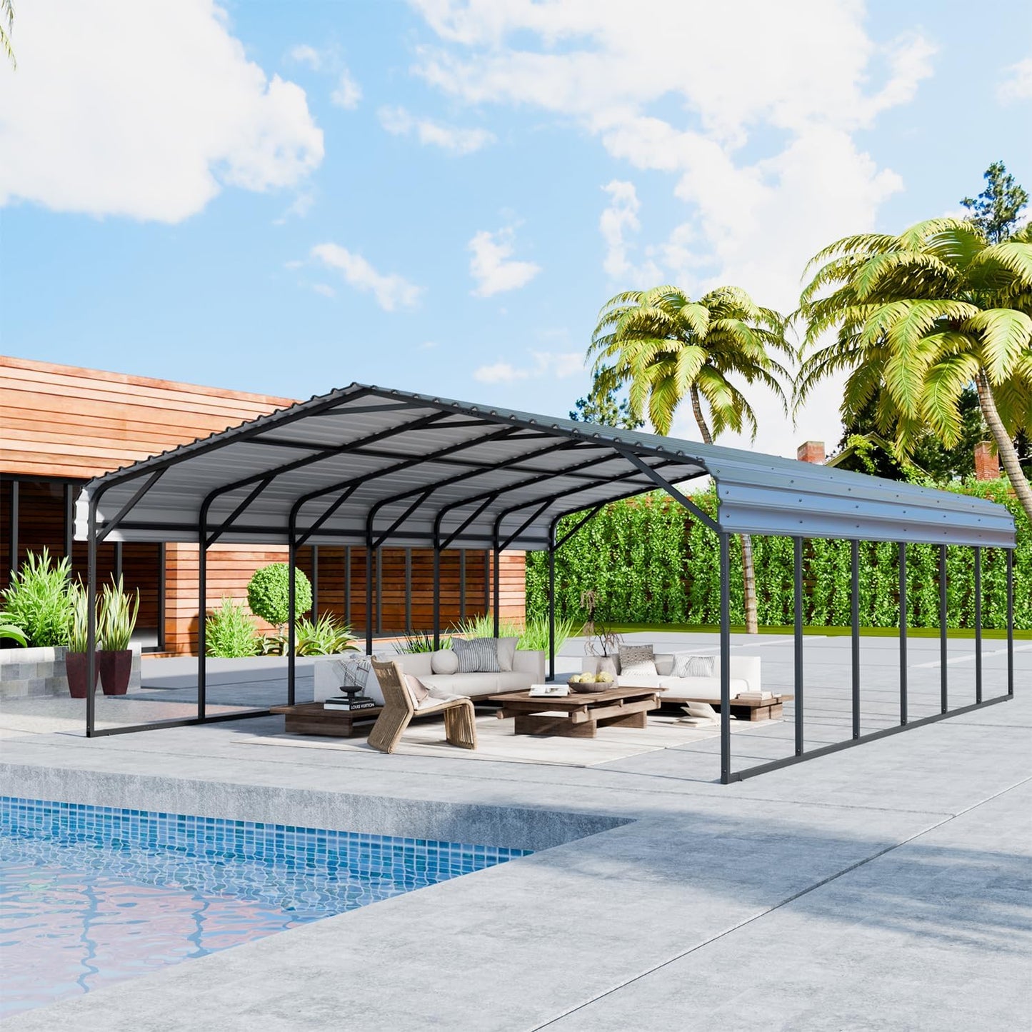 EBE 20'x30' Metal Carport, Heavy Duty Carports Canopy with Galvanized Steel Roof, Outdoor Carport Metal Garage Shelter Shade 2 Cars, Truck, Boat, SUV