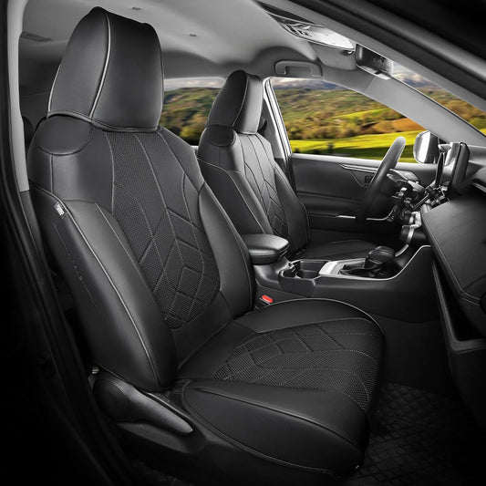 for Toyota RAV4 Seat Covers 2019 2020 2021 2022 2023 2024 2025 RAV 4 Prime & Hybrid XLE LE Limited XLE Premium (Not for XSE/SE Hybrid) - Custom Leather Car Seat Covers Full Set - Black