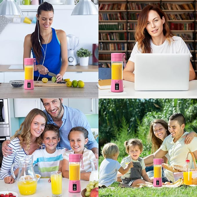 Portable Blender, Mini Personal Blender Bottles for shakes and smoothies，with USB Rechargeable On The Go Mixer Electric Blender juicer Cup for Fruit Juice Protein mixes (Pink)