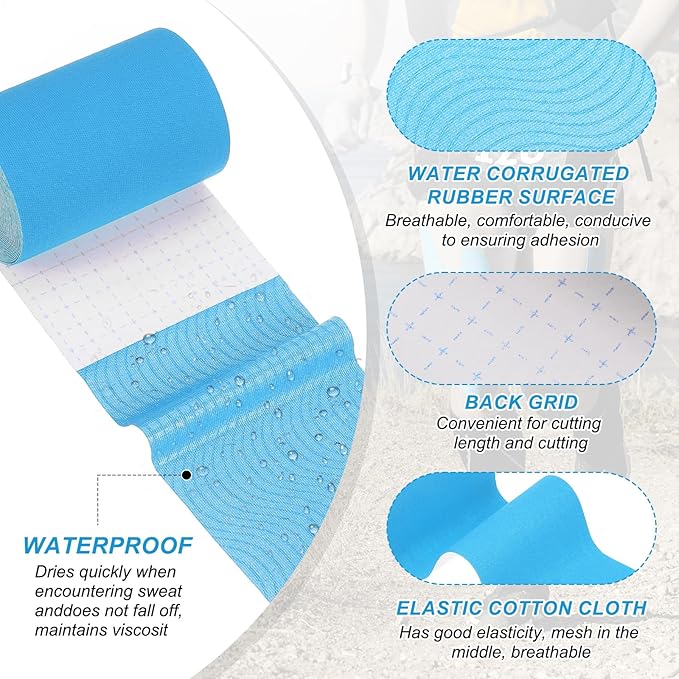 PATIKIL 5.5 Yard x 4 inch Kinesiology Tape, 1 Roll Adhesive Cotton Sports Muscle Support Tapes Waterproof Elastic Tape for Knee Ankle Wrist Shoulder, Light Blue