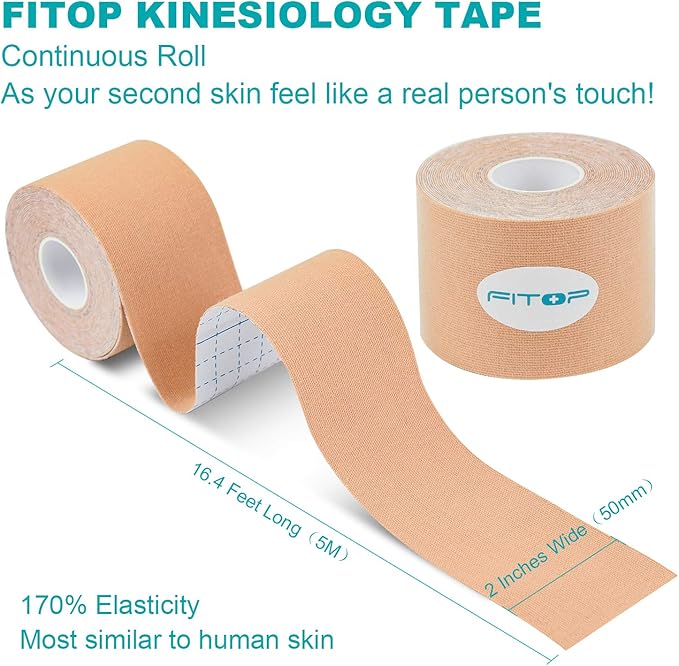 Uncut Kinesiology Tape Bulk 4 Rolls Sports Tape for Muscle (Pink, Blue, Black, Beige), K Tape for Physio Therapy and Knee Support