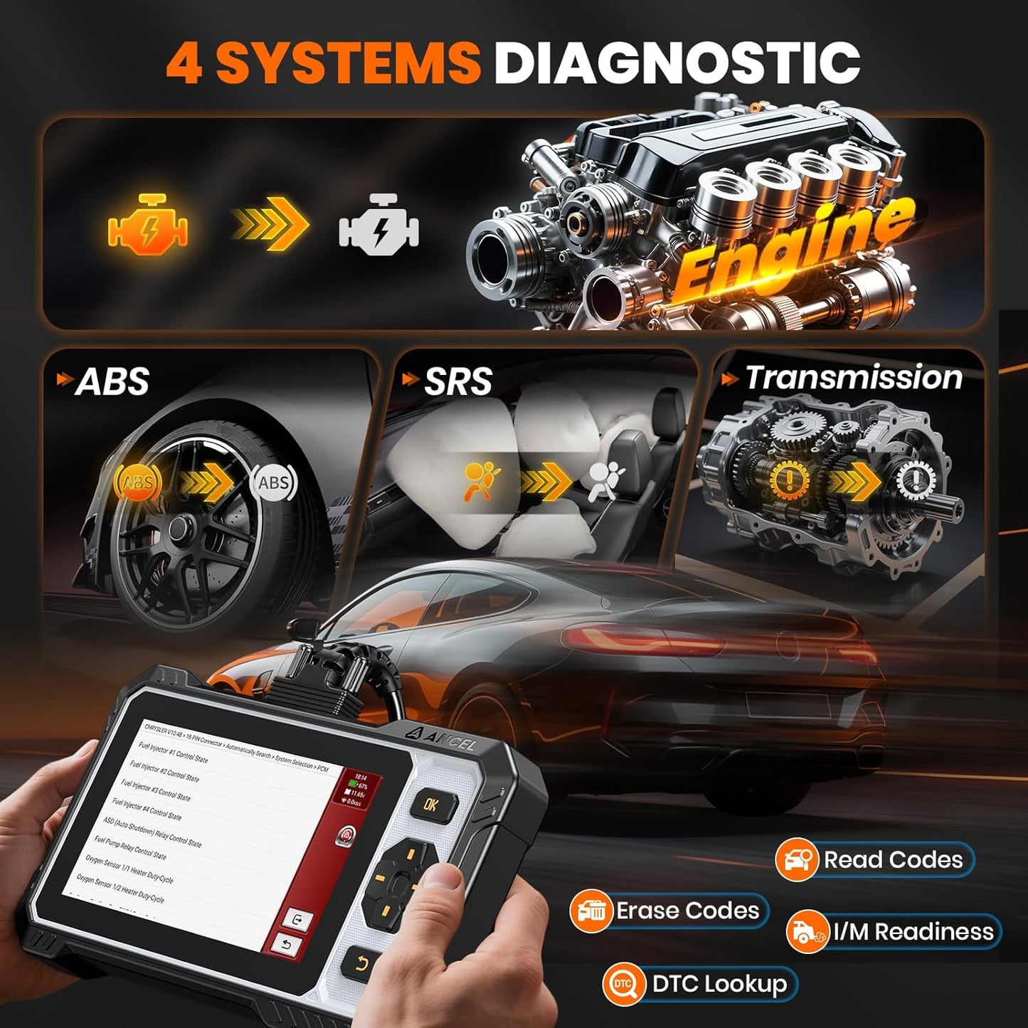 ANCEL OBD2 Scanner FX6000 Elite Bidirectional Scan Tool for ABS/SRS/Transmission/Enigne,7 Reset,Car Scanner with Active Test,Oil/Brake/SAS/Throttle/BMS Reset/ABS Bleeding/Gear Learning,FCA Support