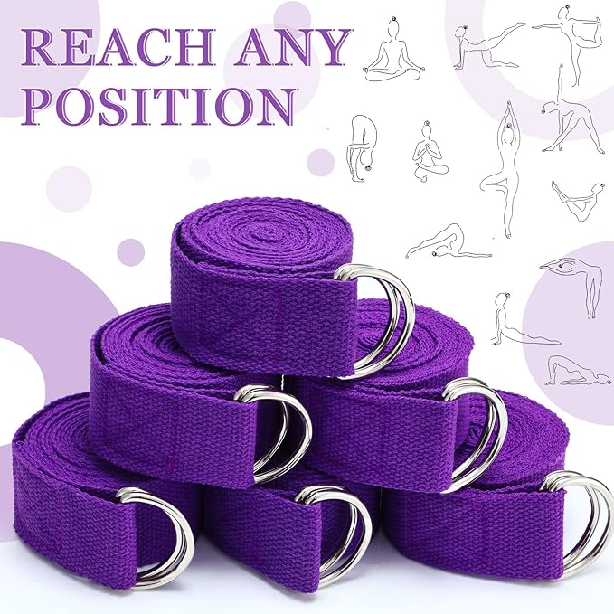 6 Pcs Yoga Strap for Stretching 8 Ft Yoga Exercise Adjustable Straps Bands with Safe Adjustable D Ring Buckle for Pilates Gym Workouts Fitness Improves Sitting Posture