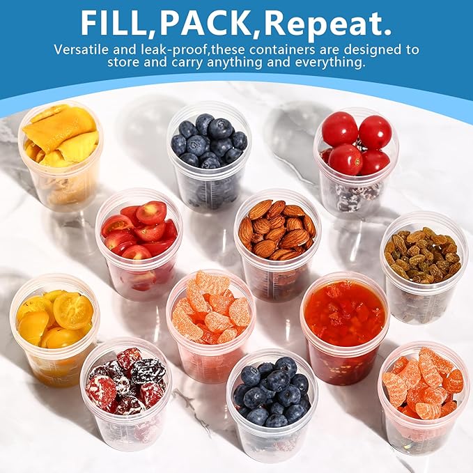 XSEINO 24 Pack 4oz Salad Dressing Container to Go,Small Transparent Containers with Leakproof & Screw Lids, Microwave & Dishwasher Safe, Reusable and Stackable