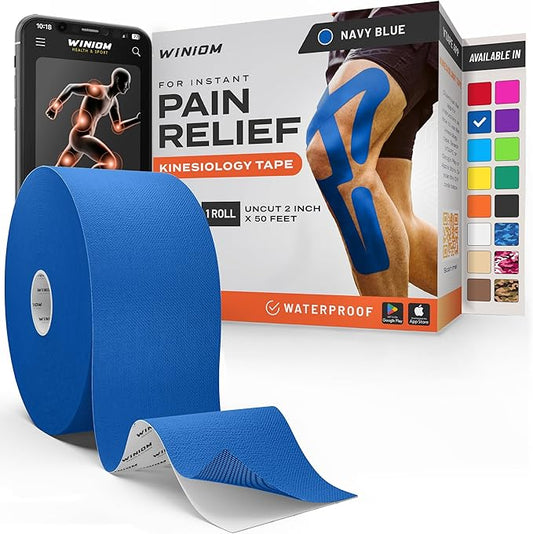 Kinesiology Tape-Incredible Support for Athletic Sports and Recovery + Free Taping Guide-Uncut 2 inch 50 feet Roll (Navy Blue + Free Taping Guide, Pack of 1)