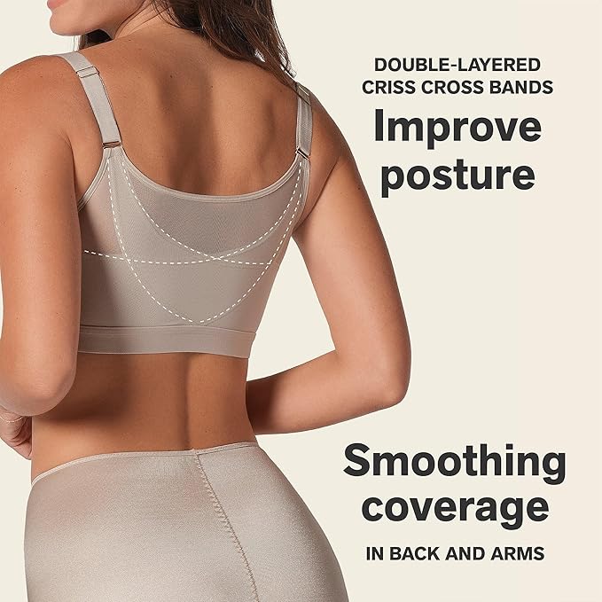 Leonisa Posture Corrector Bra, Wireless Front Closure Posture Bra with Contour Cups – Back Support and Everyday Comfort