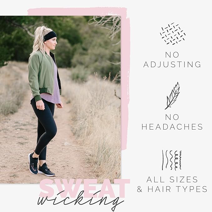 Maven Thread Workout Headbands for Women, 2Pack - 4 inch Thick Wide, Non Slip Sweatbands for Women, Ideal for Exercise, Gym Hairband for Athletic Workouts and Yoga, Black Marble