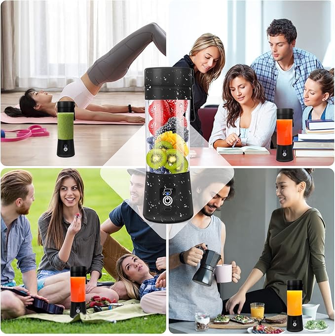 Portable Blender, MIAOKE Smoothie Blender, Personal Mini Juice Blender with Six Blades in 3D, USB Rchargeable Juicer Cup Home/Office/Outdoors (Black)