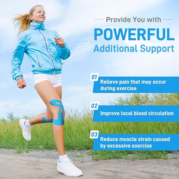 Kinesiology Tape for Knees, 10 Count Knee Tape for Knee Pain Relief Pre Cut, Latex Free Knee Tape, Support Muscles and Joints, Knee Kinesiology Tape Pre Cut, Waterproof and Elastic (Blue)