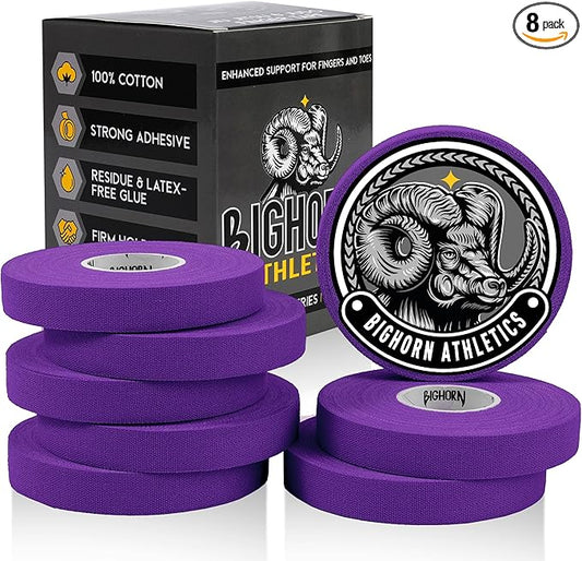 Bighorn Athletics Jiu Jitsu Finger Tape, Rock Climbing Tape | Multipurpose for Sports & Injuries: MMA, Volleyball, Football, Basketball, Tennis, Golf, Hands & Toes, 0.5-Inch x 45-feet, 8-Rolls, Purple