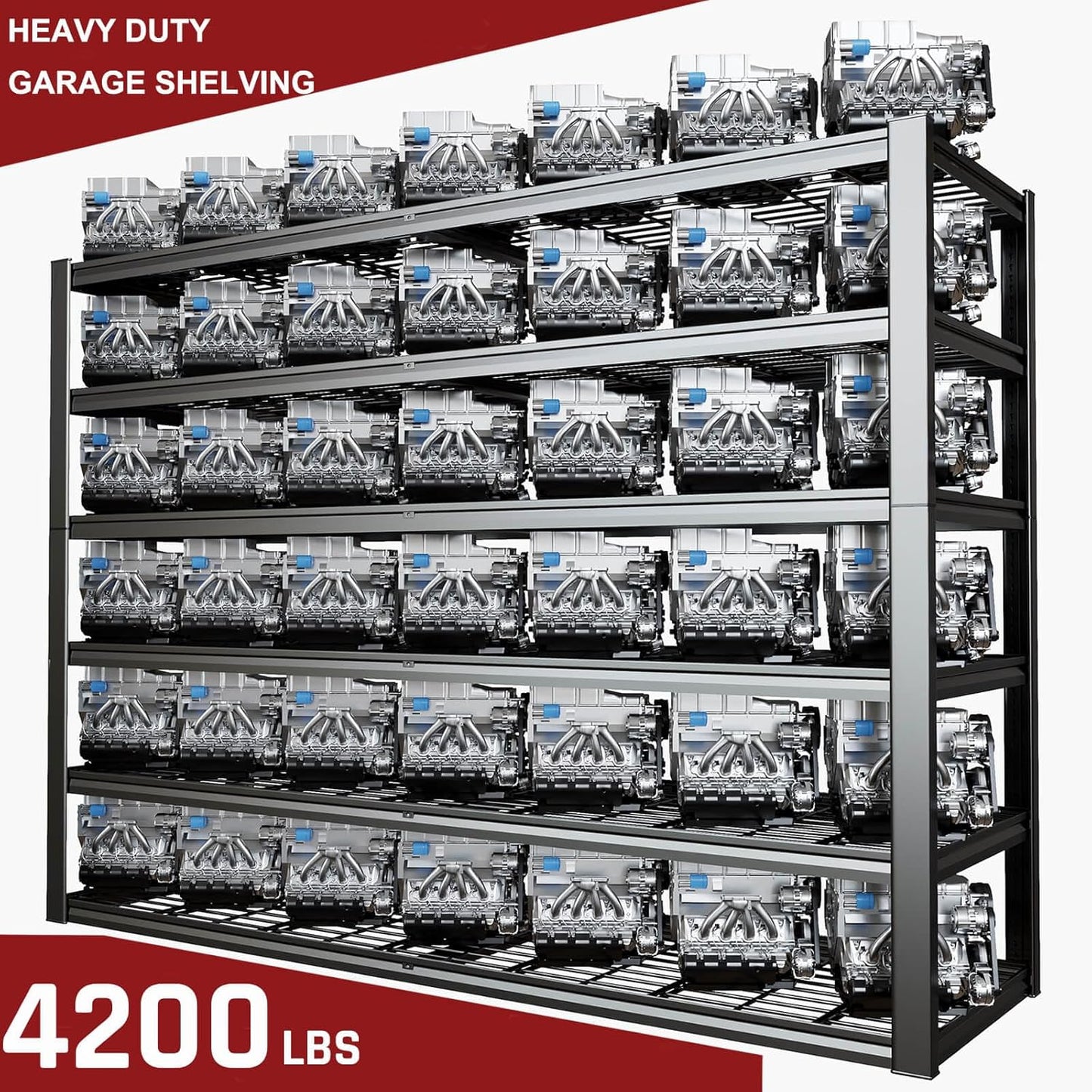 67" W Garage Shelving Heavy Duty, Adjustable 6 Tier Metal Shelves, Commercial Metal Shelf Rack, Industrial Shelving, 2 Pack