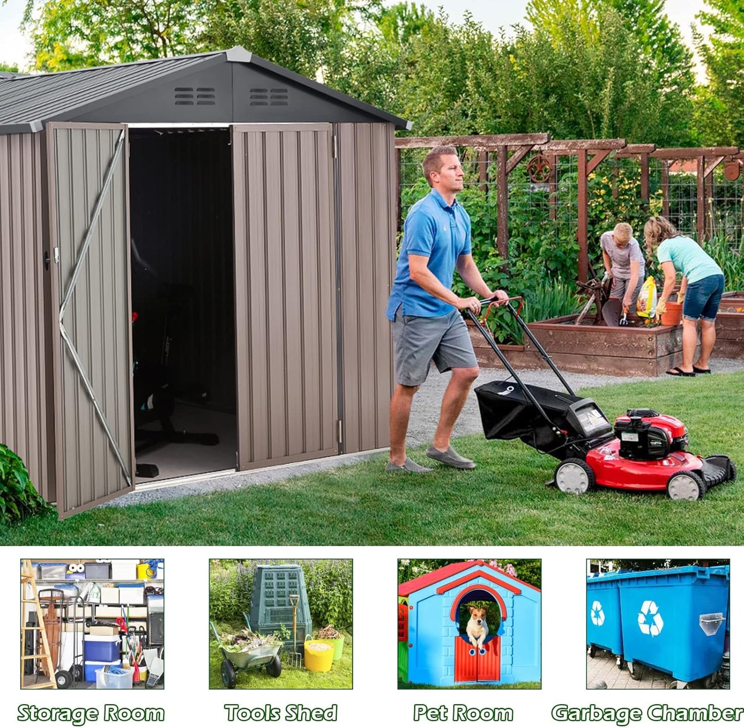 AECOJOY 7' x 7' Metal Storage Shed for Outdoor, Outdoor Storage Shed with Design of Lockable Doors, Utility and Tool Storage for Garden, Backyard, Patio, Outside use.