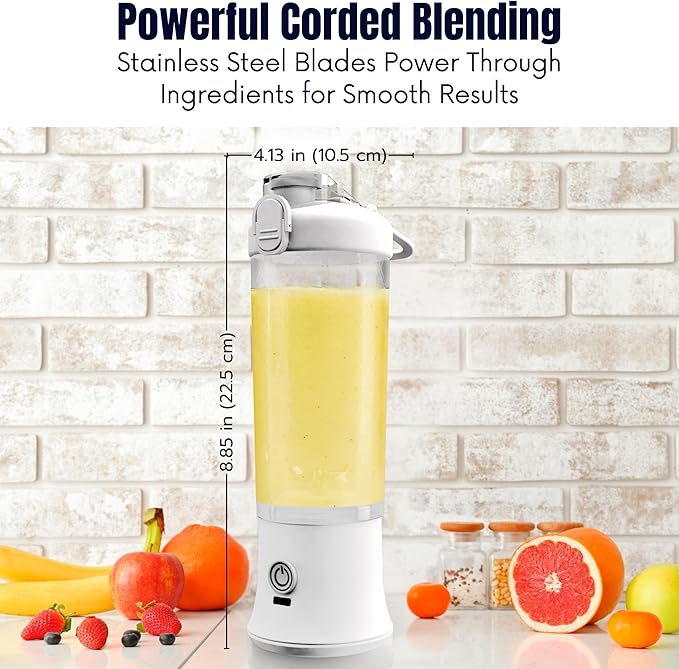 SSKAWorldwide Portable Blender - 21oz Smoothie Blender Rechargeable Small Blender with 6 Blades Personal Blender for Home Office Gym Sports and Travel (White)