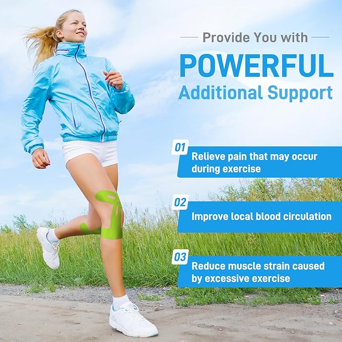 Kinesiology Tape for Knees, 20 Count Knee Tape for Knee Pain Relief Pre Cut, Support Muscles and Joints, Latex Free, Waterproof and Elastic (Green 20pcs)