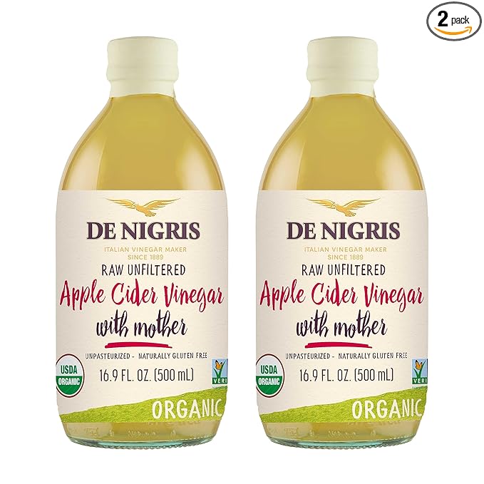 De Nigris Organic Apple Cider Vinegar Raw & Unfiltered 16,9 Oz (Pack of 2) | Apple Cider Vinegar With Mother A Source Of Functional Elements For The Balance Of Metabolism | Organic