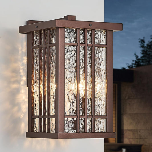 2-Light Outdoor Wall Light E26 Base Metal Frame - Brown Exterior Waterproof Lanterns with Clear Glass,Porch Wall Mount Lighting for Garage, Patio(Bulb not Included)