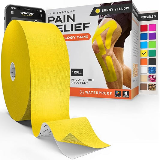 Kinesiology Tape-Incredible Support for Athletic Sports and Recovery + Free Taping Guide-Uncut 2 inch 100 feet Roll (Sunny Yellow + Free Taping Guide, Pack of 1)
