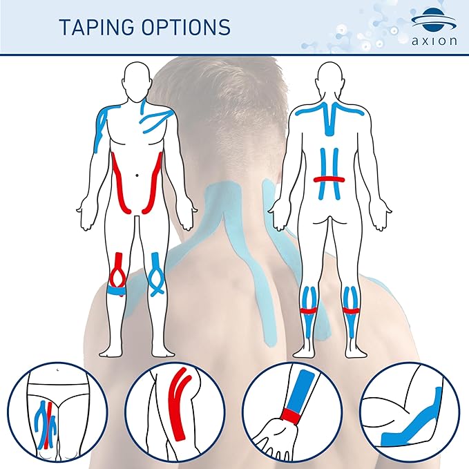 Kinesiology Tape Uncut | 2 Rolls of Athletic Sports Tape in Blue and Red | 16ft Length and 2'' Width per Roll | Waterproof • Skin-Friendly • Elastic | Ideal for Sports | axion