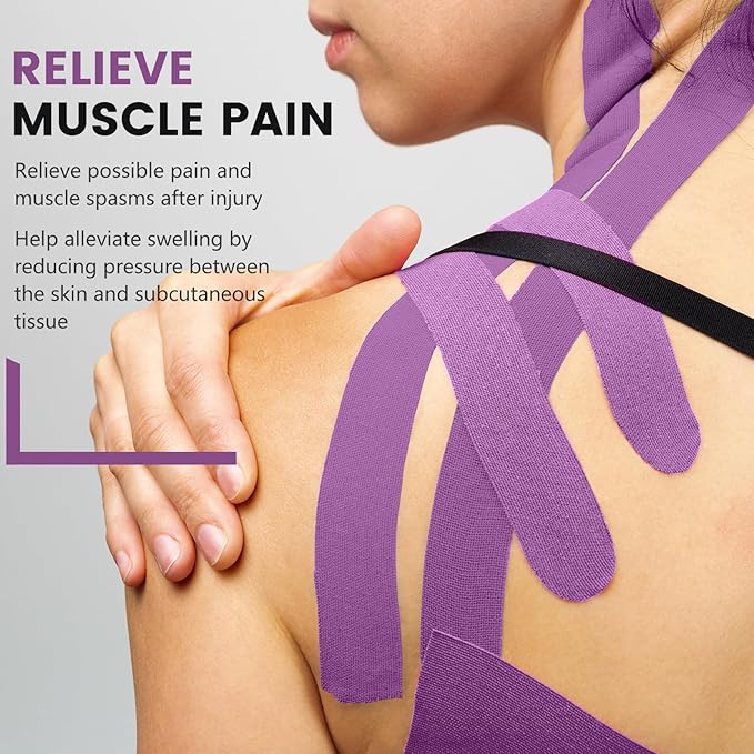 5 Rolls Kinesiology Tape, 2 inch x 16.4 Feet Waterproof Athletic Tape, Uncut Kinetic Tape, Muscle Tape, Sports Tape, Knee Tape for Exercise and Daily Use - Purple