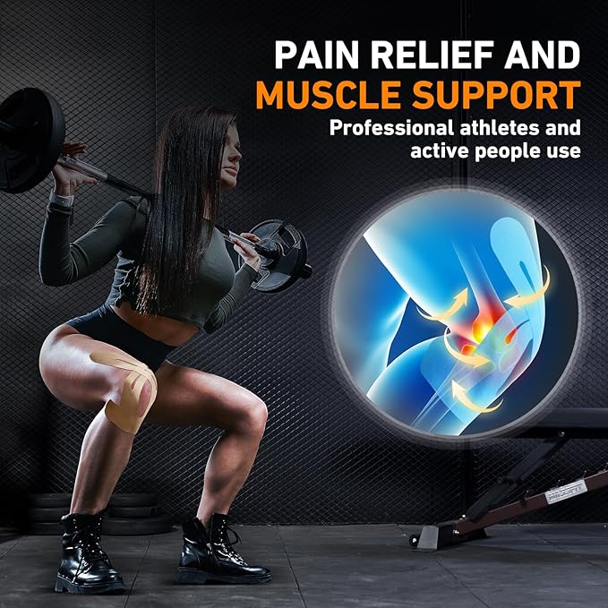 Kinesiology Tape for Knees Pre Cut, 12 PCS Upgrade KTQUICK Knee Tape For Knee Pain Relief Pre Cut, Original Cotton Knee Tape, Flexible & Durable Sports Tape for Support & Comfort During Workouts,Beige