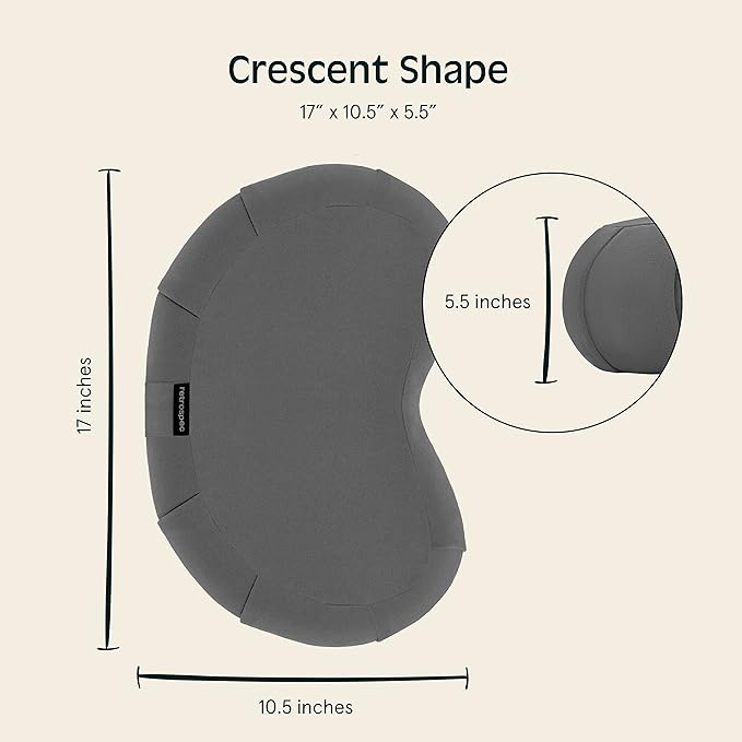 Retrospec Sedona Zafu Meditation Cushion With Buckwheat Hull Fill - Adjustable Yoga & Pilates Support Pillow - 17in Crescent Cotton Cover With Handle