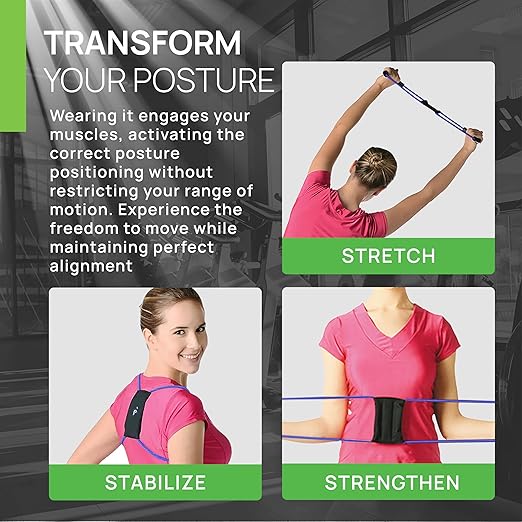 PRIMEKINETIX PostureMedic Dynamic Posture Brace for Neck and Back Support -For Enhanced Shoulder Alignment, Posture Improvement & Stretching- M(Blue)