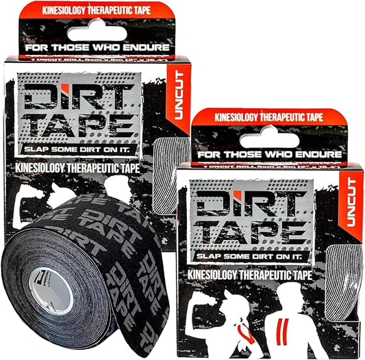 Premium Cotton, Elastic Kinesiology Athletic Tape, 2 Continuous Uncut roll (16.4 feet Long). Latex Free, Hypo-Allergenic, Water Resistant (Black with Logo)