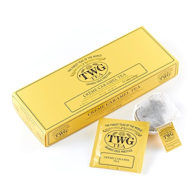 TWG Tea | Crème Caramel Tea | Rooibos Tea | Caramel & Theine-Free | 15 Hand Sewn Cotton Teabags | Gift Set