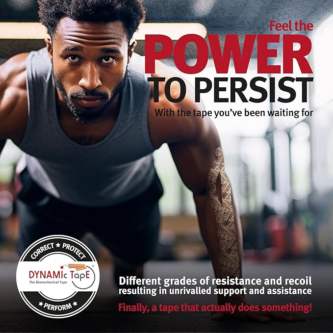 Dynamic Tape | Biomechanical Adhesive Tape | Physio Tape for Knee, Ankle, Shoulder, Leg, Muscle Support | Sports Tape for Football, Rugby, and More - Ideal for Athletes | Black & Beige - 2" Width