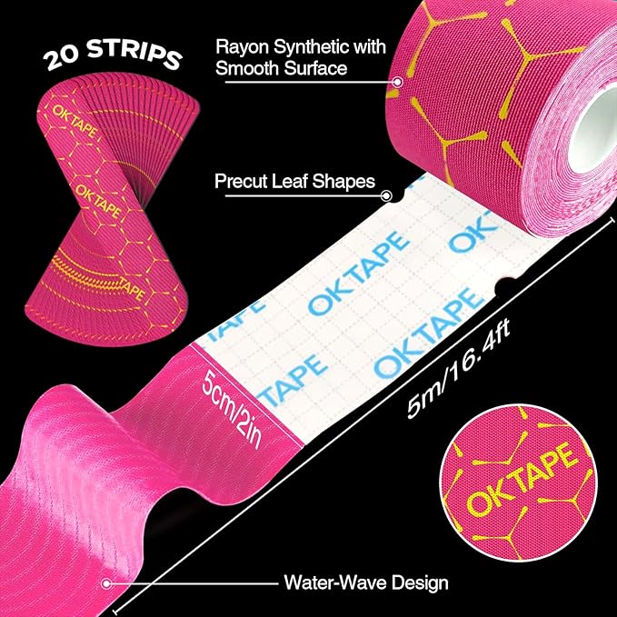 OK TAPE Synthetic Kinesiology Tape Precut Strips, Waterproof Kinesiology Athletic Tape for Muscle Support and Recovery, Reduce Muscle Discomfort K Tape, 2in×16.4ft Roll 20PCS | Gray
