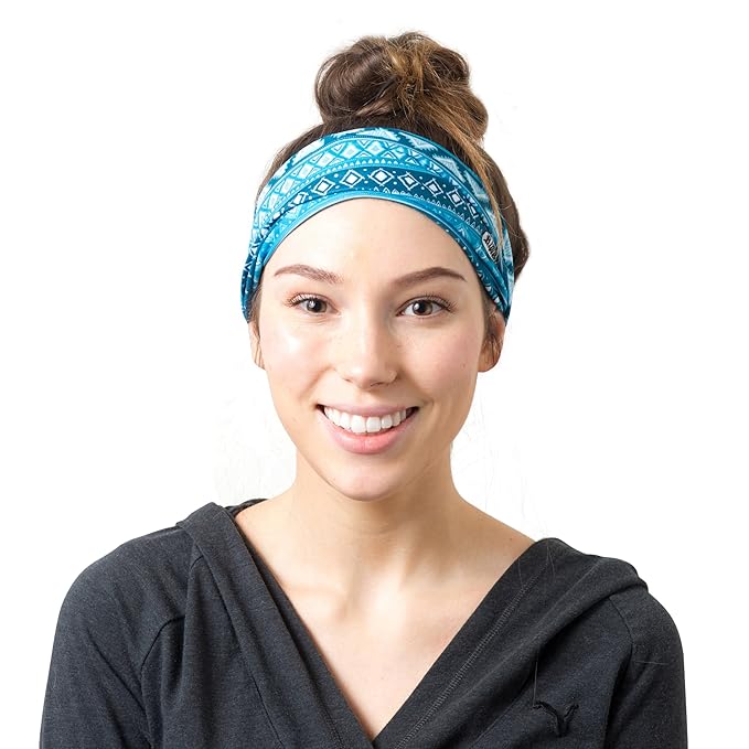 RiptGear Stretch Sport Headband for Women (Tribal Blue) — Made of Non-Slip Sweat Wicking Fabric — Great for Yoga, Running or The Gym — Soft Headband That Fits Most Head Sizes — (1-Pack)
