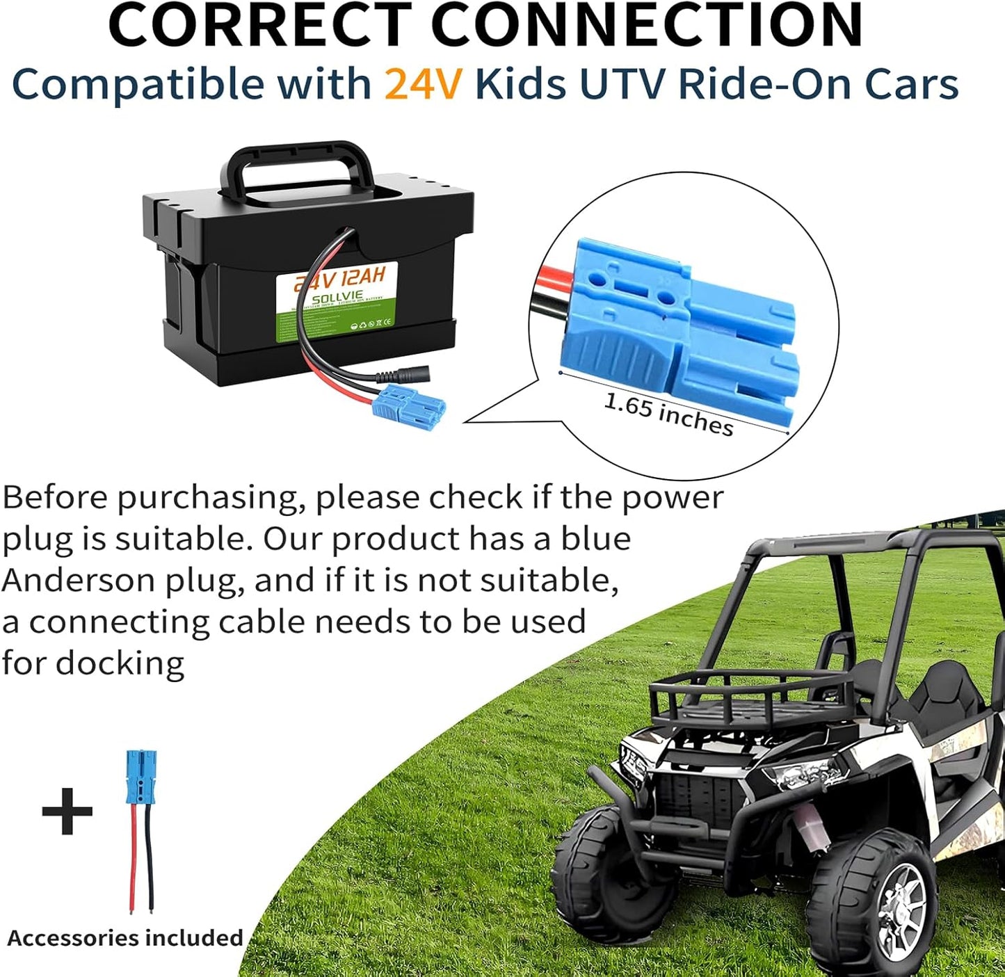 24V Battery Replacement for Ride On Cars,12Ah/7Ah with 2A Fast Charger, compatible with Dynacraft Realtree UTVs(24V 12Ah)