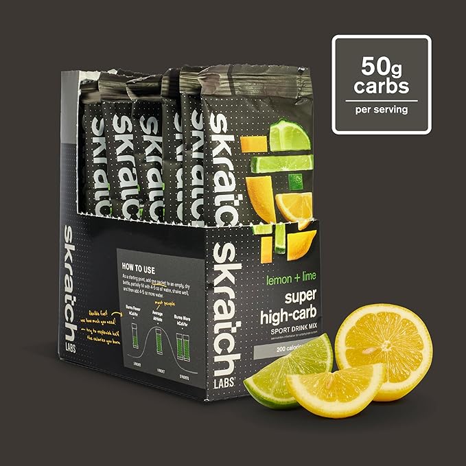 Skratch Labs Super High-Carb Drink Mix Packets - Carbohydrate Powder - Cluster Dextrin and Electrolytes - Endurance Energy- Energy Gel Alternative - Lemon/Lime - 8 Single Serving Packets - Non-GMO