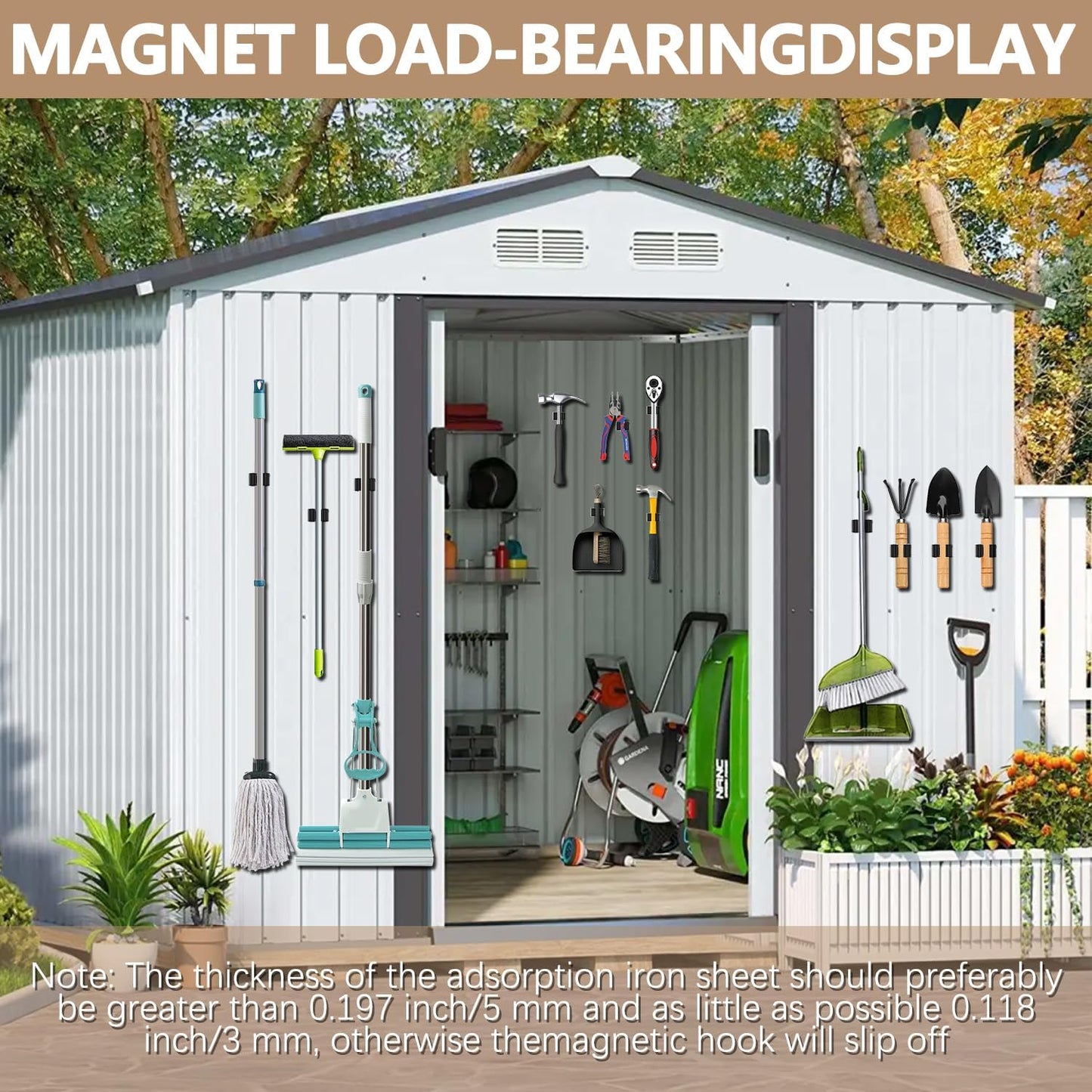 3-H Magnetic Broom Holder with Strong Magnetic Hook 8 Pack,Broom Holder Wall Mount for Garage Garden Shed Storage System Laundry Room Home Kitchen Organization