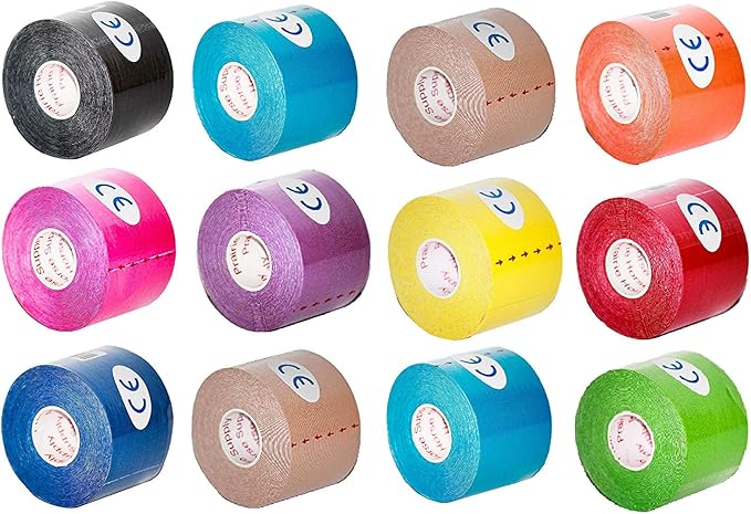 Kinesiology Tape Pro, Athletic Waterproof Muscle Support Adhesive Kinesio Sport Tape for Athletes 2 inches x 16.4 feet Single Roll, 2, 4, 6, or 12 Packs, Assorted Colors (Single Roll, Royal Blue)