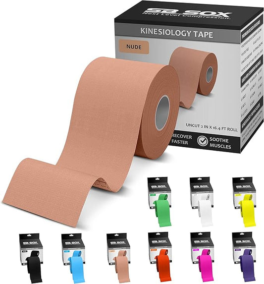 SB SOX Original Cotton Kinesiology Tape Roll – Best Latex Free Athletic Tape for Muscles/Joints – Waterproof, Stretchy, and Gentle on Skin (16ft)